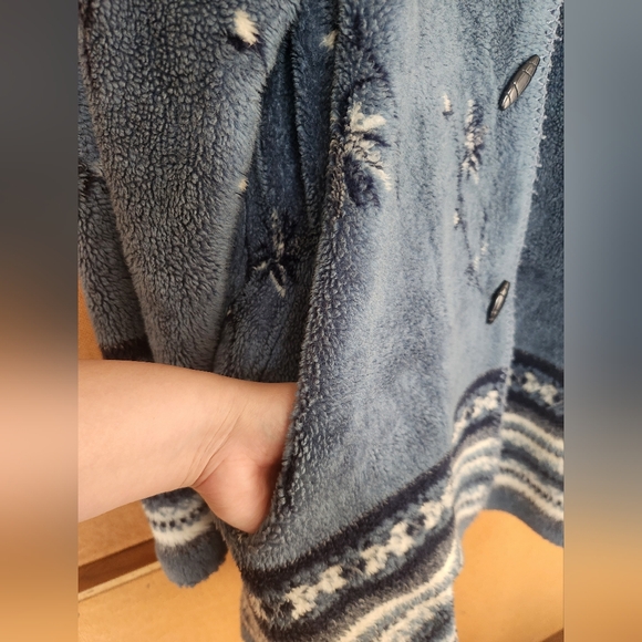 Vintage Fleece Warm Winter Coat Jacket Women Blue White - Picture 3 of 7